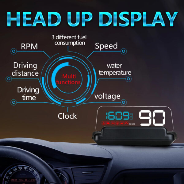 5" Multi-Color Screen Car hud Head up Display OBD2 Speed Warning with Reflective Mirror - Image 5